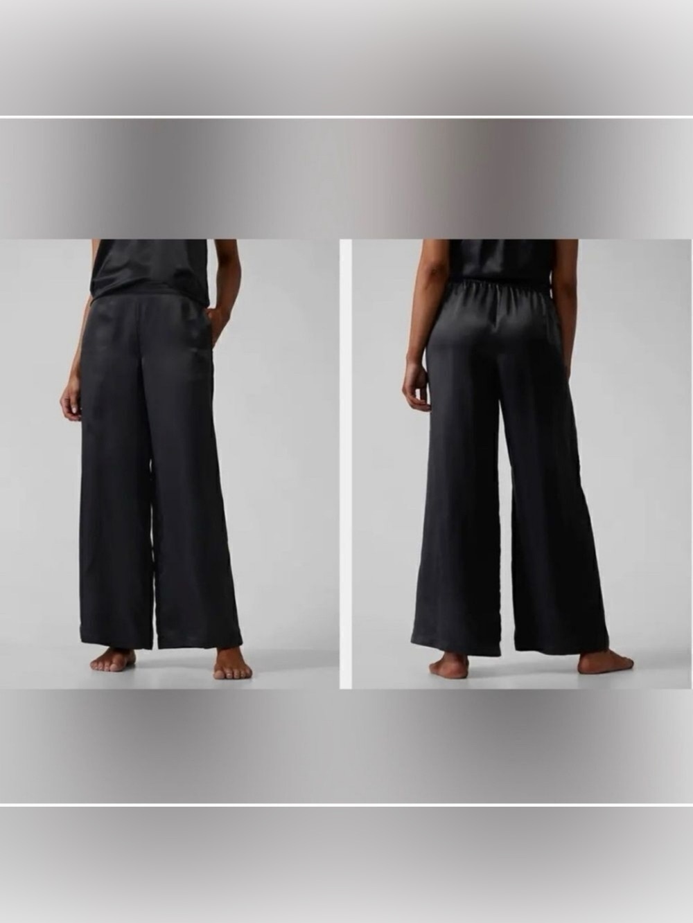 Athleta Black Wide-Leg Satin Trousers